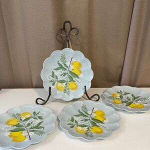 Laura Ashley set of 4 Melamine Plates Lemons Summer Garden Indoor Outdoor 9"NEW!